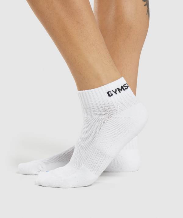 Panske Ponozky Gymshark Jacquard Quarter 3pk Biele | XV4573208